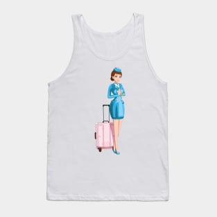 Professional Air Hostess with Luggage Cartoon Tank Top